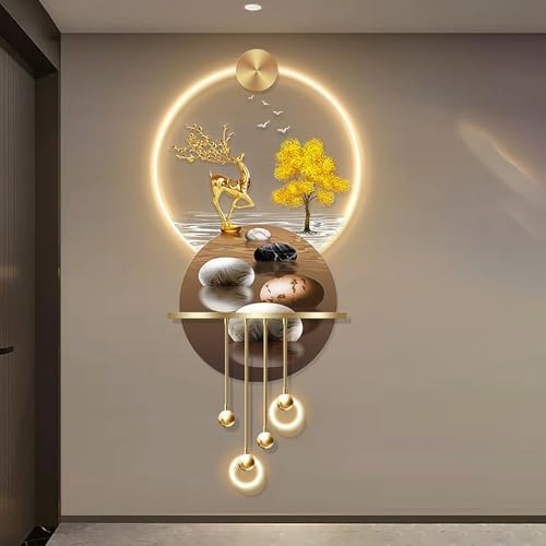 3D Relief LED Decorative Painting,Creative landscape modern home decor landscape wall sculpture,crystal porcelain wall art,3D Wall Art for Home Entrance Corridor Bedroom(F,157*70cm/61.8*27.5in)