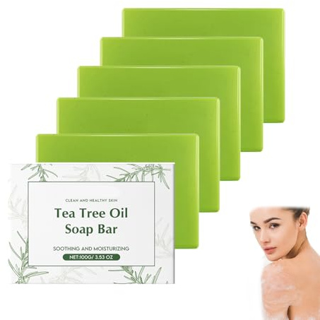 Tea Tree Oil Soap,Organic Oil Soap For Face & Body Wash,Moisturising Handmade Soaps Refreshes,Emollient Bar To Refresh,Herbal Tea Tree Bar For Men & Women,Deeply Cleansing Organic Bars (5 PCS)