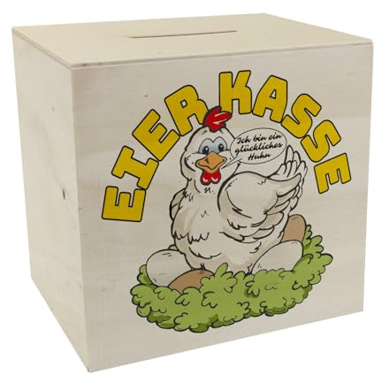 Eierkasse Spardose aus Holz - ich Bin EIN glückliches Huhn Eierkasse lustige Sparbüchse für Ostergeschenk oder Geburtstagsüberraschung