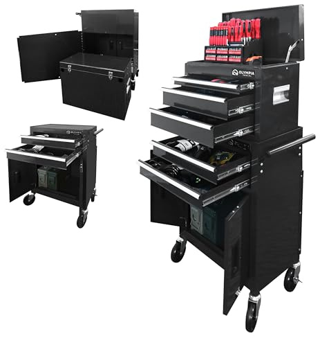 Olympia Tools 20-Inch Rolling Tool Cabinet Organizer, Heavy-Duty 5-Drawer Metal Tool Chest with Wheels and Locking Storage for Garage and Workshop, Black