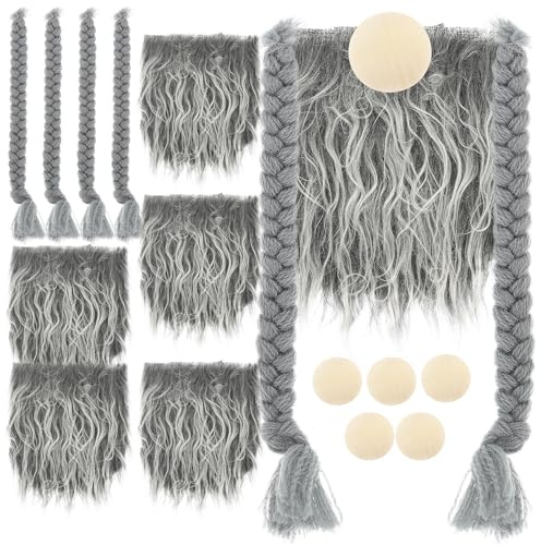 Cabilock Barba Finta per Gnomi Fai da Te Accessorio Decorativo Pretagliato con Perle di Legno Barba Sintetica Riccia per Decorazioni Casa