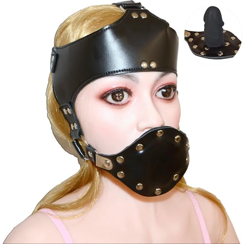 BDSM Bâillon verrouillable avec plug pénien en silicone – Harnais de tête fétiche bondage – Réglable pour couples et célibataires, sextoy pour jeux de rôle