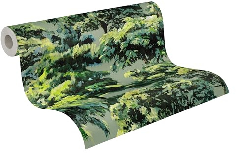 A.S. Création Floral-Vliestapete – Grün, Blau, Weiß – 10,05 x 0,53 m | Einfarbig & vielseitig kombinierbar – matte Wandtapete, ansatzfrei & spurlos abziehbar – für Wohn-, Schlaf- & Arbeitszimmer