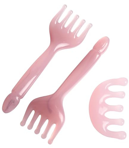 3 Pack Resin Head Massager, Long-Handled Massage Tool and Five Tooth Gua Sha Comb, Portable Manual Scalp Stress Relax Tool for Father's Day Mother's Day Gifts
