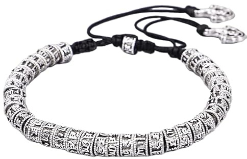 URBAN SPARKS Bracelet Mantra tibétain pour homme et femme - Bracelet cordon réglable fait à la main avec perles en alliage gravées - Bijoux spirituels vintage