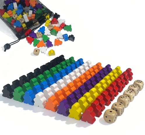 FuYelng 80 stycken spelfigurer för brädspel 8 färger, 16 × 16 × 10 cm stor trähalsmakegel och 6 bitar tärningsfigurer trä med förvaringspåse trämeples, olika brädspel