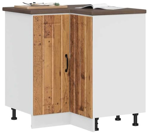 Teenpull Küchen-Eckunterschrank Lucca Altholz-Optik Holzwerkstoff, 75.5x75.5x81.5 cm Stauraumschrank für Vorratskammer, Buffetschrank, Anrichtenschrank mit verstellbaren Füßen