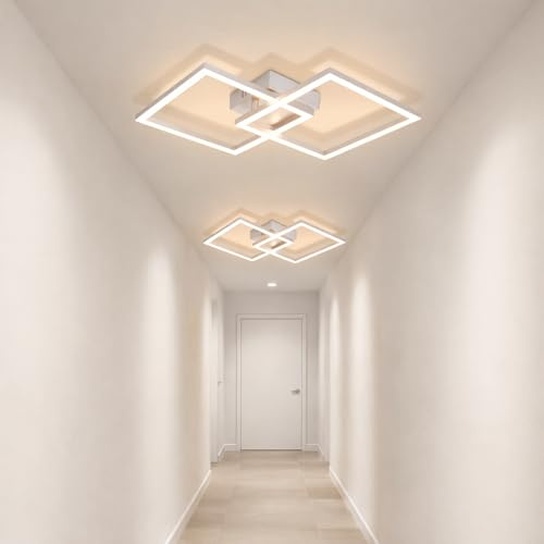 Homefire Deckenlampe LED Deckenleuchte Schlafzimmer 2ER 24W Drehbar Silber | Wohnzimmerlampe 3000K Warmweiß Küchenlampe Modern Design Schlafzimmerlampe Eckig Deckenleuchten für Küche Flur Wohnzimmer