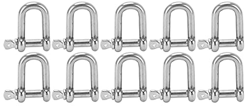 10 piezas M5 grillete recto en D, gancho de acero inoxidable tipo D con pasador de tornillo, equipo de elevación resistente a la corrosión para uso marítimo al aire libre para uso en F