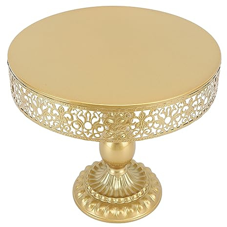 Round Dessert Stand, 29.2x30.5cm Golden Cake Holder with Base and Lace Design Easy Assembly Dessert Display Plate for Wedding Birthday Anniversary Party Celebration (L)