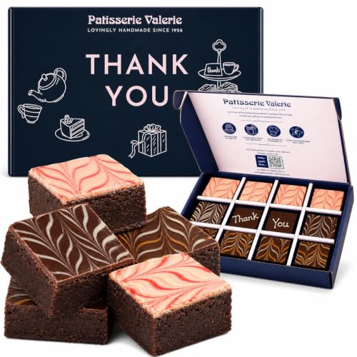 Patisserie Valerie Thank You Chocolate Fudge Brownies Gift Box, 12 Brownies | Cherry and Salted Caramel Flavours, Letterbox Delivery, Rich Centres, Handmade Since 1926, Carefully Packed