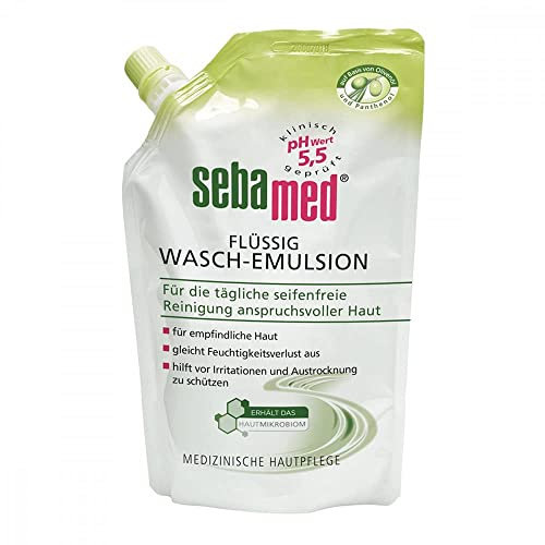 SEBAMED Flüssig Wasch-Emulsion Olive Nachfüllbeutel, die extra-milde, seifenfreie Reinigungsformel pflegt sensitive Haut und gleicht Feuchtigkeitsverlust aus, 400 ml