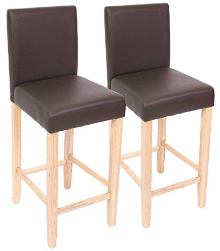 Mendler 2er-Set Barhocker M37 Leder - braun, helle Füße | Barstuhl