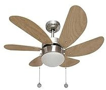 003 Oferta ventilador de techo 6 aspas níquel/haya, 1XE27 motor reversible. AkunaDecor.