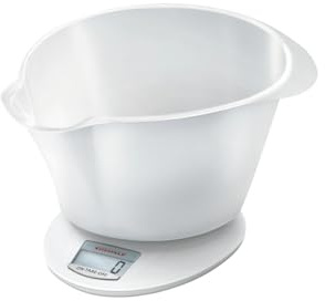 Soehnle Digital köksvåg Roma Plus med 5 kg lastkapacitet och 1 g vägningsprecision, våg med praktisk blandningsskål, elegant våg för köket med LCD-skärm och automatisk avstängning, vit