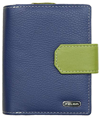 Felda - Damen Geldbörse aus Echtleder - RFID-Blocker - 14 Kartenfächer & Münzfach - Dunkelblau Metallic Mehrfarbig