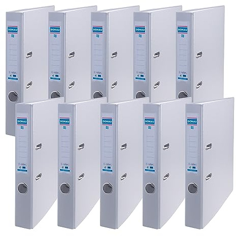 DONAU Master Binder Lever Arch File Slim Pack of 10 FSC/DIN A4 / 5 cm / Gray / Plastic Cover PP / Cardboard Paper Slot Office File Ring Binder