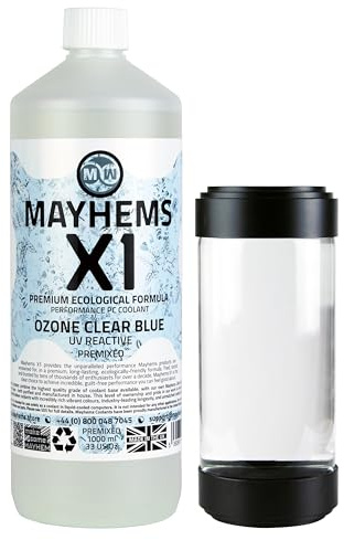 Mayhems - X1 Premixed PC Coolant - Computer Water Cooling Fluid - Liquid Cooling, Eco Friendly Series, UV Fluorescent Blue, 1 Litre, Ozone Clear Blue