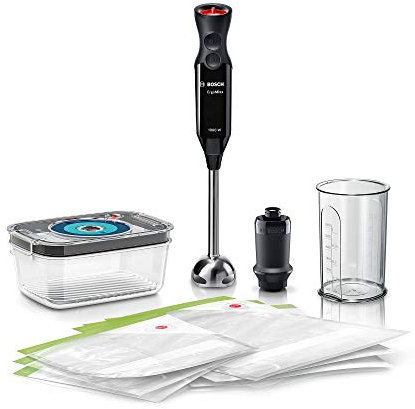 Bosch Stabmixer ErgoMixx MS6CB61V1, Vakuum-Funktion, Edelstahl-Mixfuß, Mix- und Messbecher, Vakuum-Pumpe, Vakuum-Beutel, Vakuum-Frischhaltedose, 12 Stufen plus Turbo, 1000 W, schwarz/anthrazit