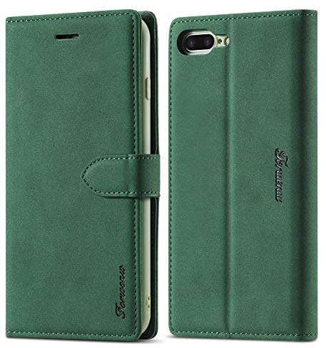 LOLFZ Wallet Case for iPhone 7 Plus, for iPhone 8 Plus Case Premium Leather Case Card Holder Kickstand Magnetic Closure Flip Case Cover for iPhone 7 Plus 8 Plus - Green