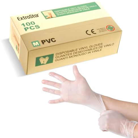 Guantes desechables de vinilo en polvo, sin látex, para tatuajes, alimentos, polietileno, tamaño mediano, grande, caja grande 100 (caja grande 100)