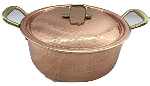 Cacerola cacerola de cobre estañado martillado de cocina con tapa diámetro 24 x 11 cm