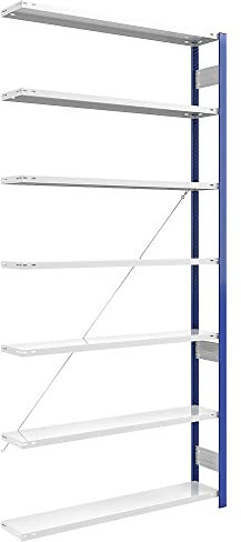 eurokraft | Steckregal | Bauart leicht | einseitig | HxBxT 3000 x 1300 x 300 mm | blau/grau | Anbauregal