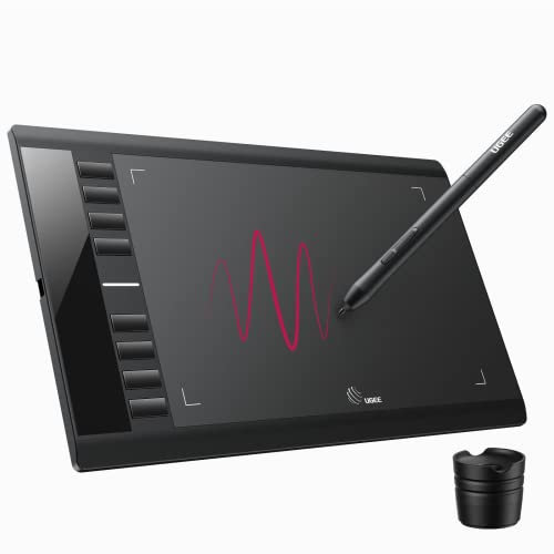 UGEE M708 Drawing Tablet, 10 x 6 Inch Large Graphics Tablet with 8 Hot Keys and Battery-Free Pen Stylus, 8192 Levels Pressure Drawing Pad for Windows Mac Linux Android