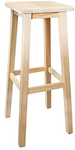Acan Tradineur Sgabello quadrato alto in legno naturale non trattato, panca da bar con poggiapiedi, cucina, stabile e robusto, 80 x 29 x 29 cm