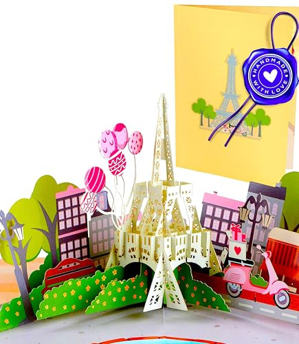Liebessa 3D Karte Paris Eiffelturm - Pop Up Grußkarte, Reise nach Frankreich, Geschenkkarte, Gutschein, Reisgutschein (SCHÖNES PARIS)