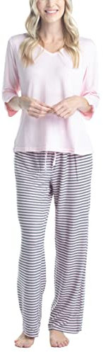 Hanes Dreamscape Damen-Schlaf- und Lounge-Set mit langen rmeln, Butterstrick, Pink/gestreift, XL Gro e Gr en