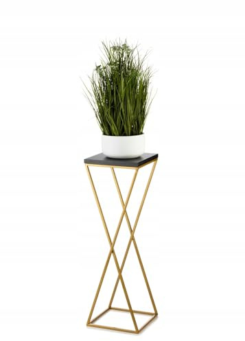 HowHomely Pflanzenständer Metall 70 cm Hoch - Stabiler und Fester Blumenhocker mit Schwarz MDF-Platte auf Gold Ständer - Blumenständer zur Dekoration Innenräumen