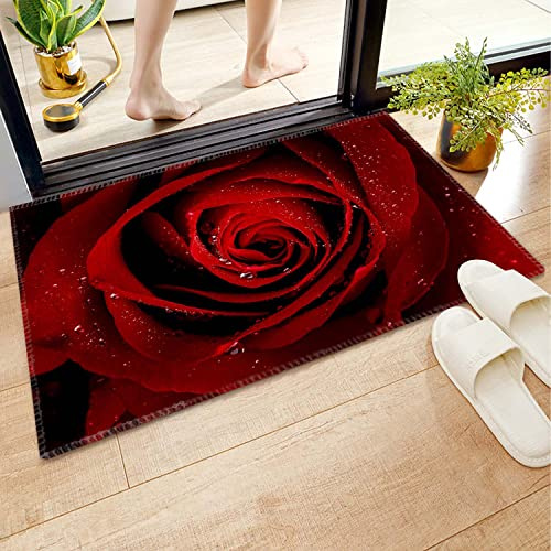 GELYIJIX Badezimmerteppich, rutschfeste Badematte, rote Rose, weiche, saugfähige Mikrofaser-Bodenmatte, maschinenwaschbar, 45,7 x 76,2 cm