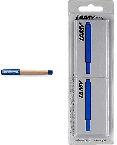 Lamy abc Füllhalter 009 – Füller aus Ahornholz und Kunststoff in der Farbe Blau – Stahlfeder, poliert - Federstärke F, 1 Stück (1er Pack) & T10 Tintenpatrone 2er Set - blau - Im Blister 10 Stück