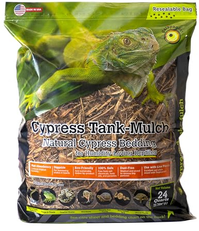Galápagos (05056) Cypress Tank-Mulch Woodland Bedding for Reptiles & Amphibians, Eco-Friendly, High Absorbency, Dust-Free Perfect for Bearded Dragons, Tortoises, Snakes, & More, 24QT