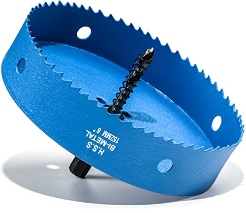 152mm Hole Saw, HSS Bi-Meta Hole Cutter in 30mm Cutting Depth for Wood Boards, Thin Metal Sheet, Drywall and Plastic
