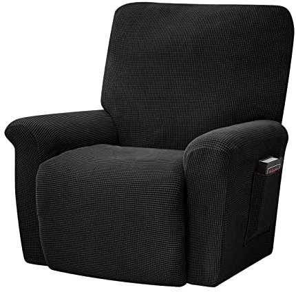 YancLife Stretchhusse für Relaxsessel Sesselbezug,Elastisch Sesselbezug 4-Teilig Sesselschoner, Elastisch Bezug für Fernsehsessel Liege Sessel Schaukelstuhl Relaxstuhl(Schwarz)