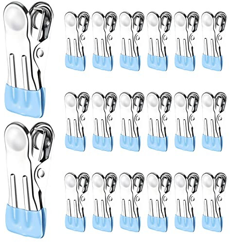 TamBee Clothes Pegs For Washing Line Pegs Stainless Steel Laundry Pegs Clothes Pins Clips Strong Metal Clothes Pegs Storm Pegs for Clothes Jeans Socks Towel Photos, Pack of 20(Light Blue)