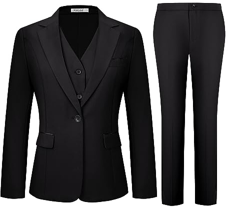Kelyaa Women's 3 Piece Suit Lady Business Casual Office One Button Notched Lapel Slim Fit Blazer Jacket Vest Pants Set Black
