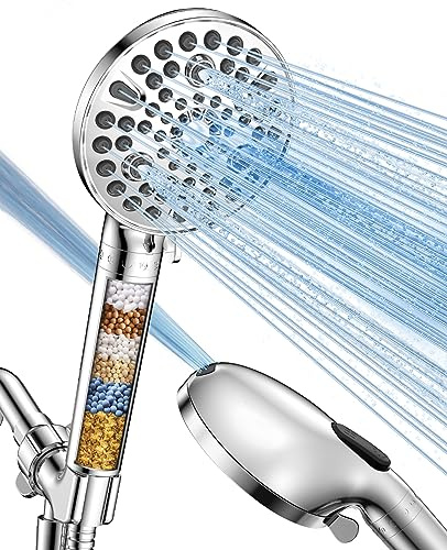 MakeFit Filtered Shower Head with Handheld-10 Modes High Pressure Showerhead with Built-in Power Wash,Long 71-inch Hose & Adjustable Bracket, Water Softener Filter Beads for Hard Water-Remove Chlorine