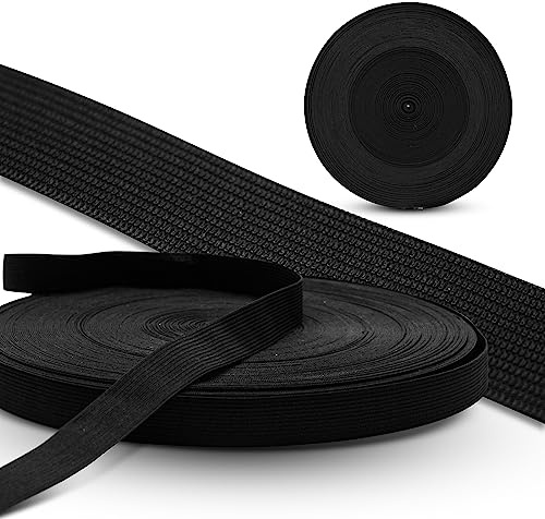 DOJA Barcelona | Cinta Elastica Coser | 50m | 20mm | Negro | Cinta Elastica Costura de Poliéster y Goma | Bobina Goma Elastica Manualidades | Rollo Gomas Elasticas para Tapiceria, Sofa, Ropa