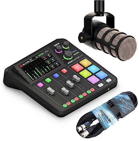 Rode Rodecaster Duo Audio Production Studio für Podcasts, Streaming, Content Creation + Podmic Mikrofon + keepdrum XLR-Kabel