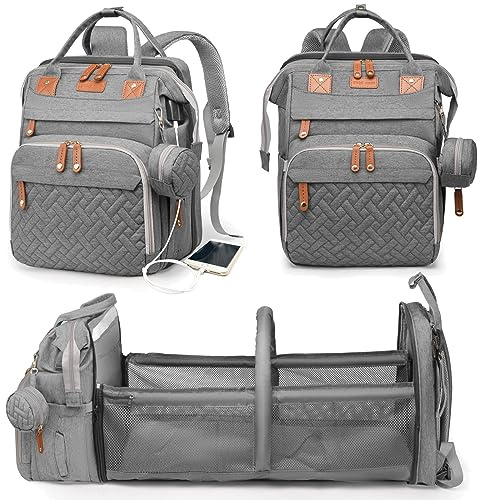 Astro alan Baby Diaper Bag with Changing Station, Waterproof Diaper Bag Backpack for Moms Dads with USB Charging Port, Baby Shower Gifts, Large Capacity diaper backpack, Grey