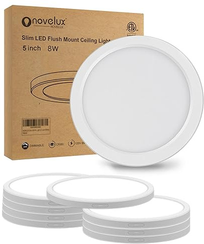 NOVELUX ETL Certifed 5 inch LED Ceiling Light Flush Mount 5000K Daylight, Ultra Slim 0.63 Thick Round Flat Ceiling Lamp 8 Pack Dimmable Small Ceiling Lights for Basement,Bedrooms,Kitchen,Bathroom