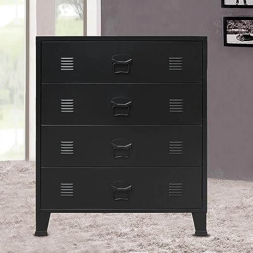 GuyAna Schubladenschrank Metall Industrie-Stil 78 x 40 x 93 cm Schwarz Schubladen Schlafzimmer Kommode