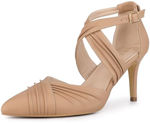 Allegra K Dam cross-rem spetsig tå stilettklack pumps, Naken, 37.5 EU