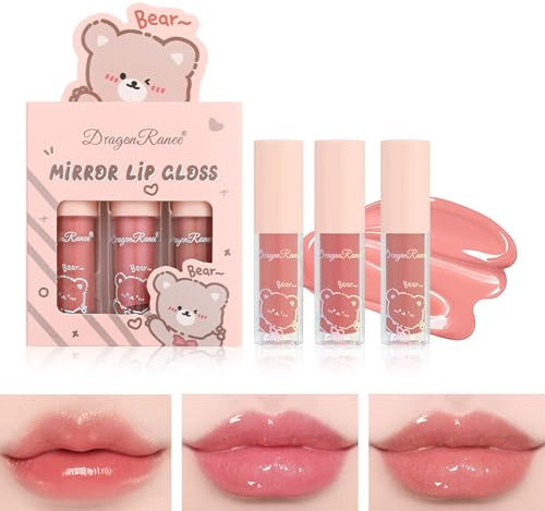 FEXPDL Lip Gloss Set, 3Pcs Lipgloss Oil Sets for Teenage Girls and Women, Mini Cute Lip Plumper Stains, Plumping Long Lasting Moisturizing Tinted Lip Oil, Lip Glosses Gift Set for Girls