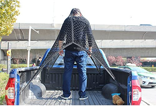Qirc Truck Cargo Net, Highly Elastic Cargo Net for Pickup Truck Bed, Simple Stretchable Mesh Organizer, Suitable for Daily Light Loads of Trucks, 4'x4’ Stretches to 7‘x 7’ (Single Layer)