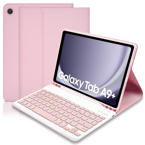 Funda con teclado para Samsung Galaxy Tab A9+ / A9 Plus de 11 pulgadas 2023 (SM-X210/X216/X218), soporte para bolígrafo S integrado, funda inteligente delgada con teclado Bluetooth desmontable