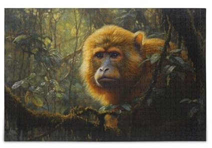NFMILI Monkey Tree Branch Jigsaw Puzzles 1000 Pieces Wooden for Adults Families DIY Leisure Game 19.7 × 29.5 in